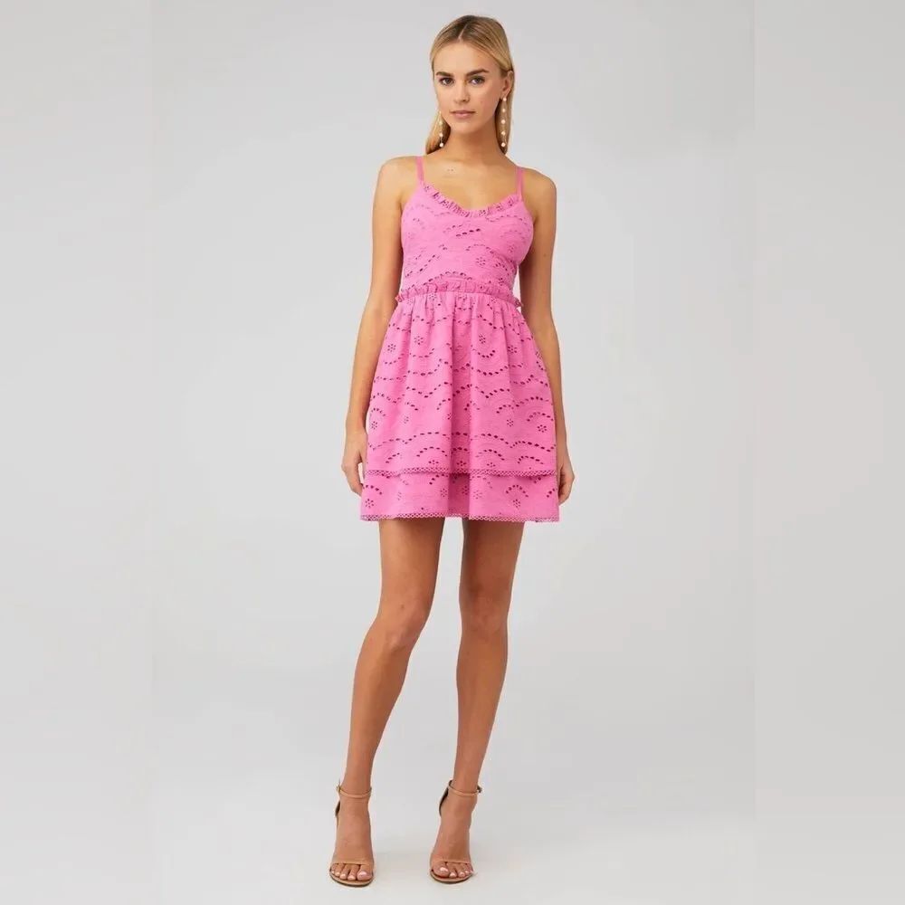 Winston White Women's Francesa Mini Eyelet Dress in Pink 100% Cotton Size Small